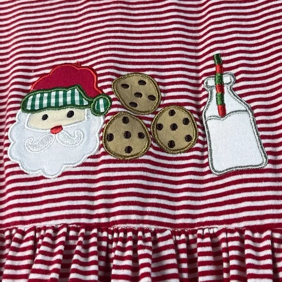Stitchy Fish Size 7 Appliqué dress w/ Santa w/ Milk & Cookies red & white stripe - Picture 5 of 8